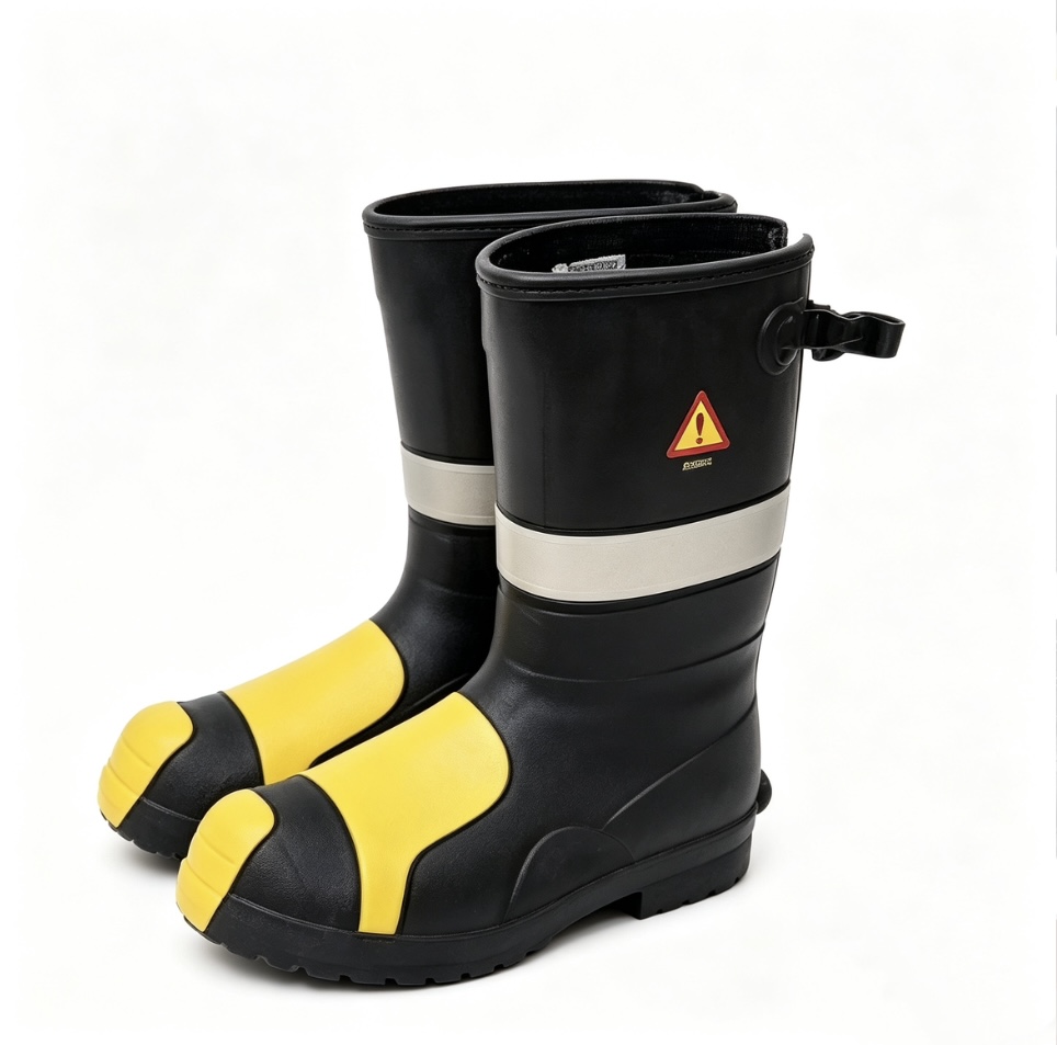 Anti-smash safety boots in use on a construction site