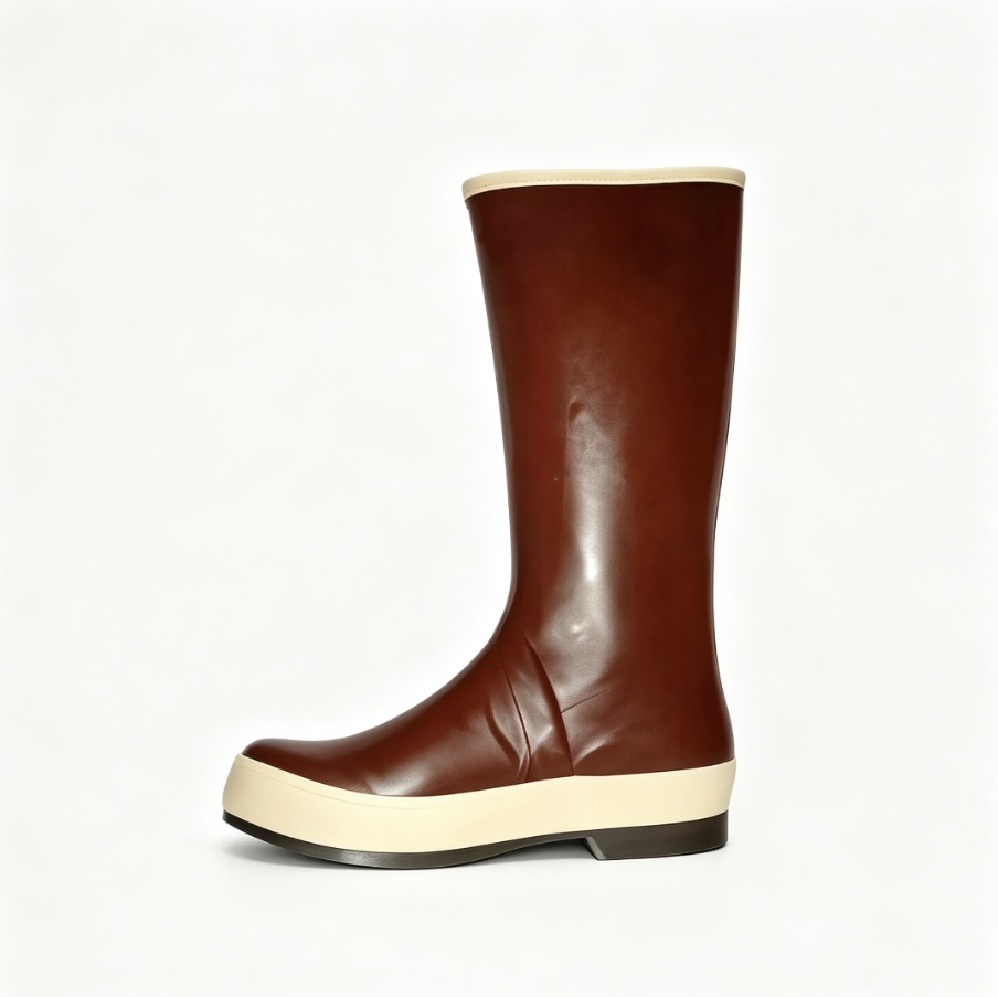 High-cuff chemical resistant rubber work boots for industry