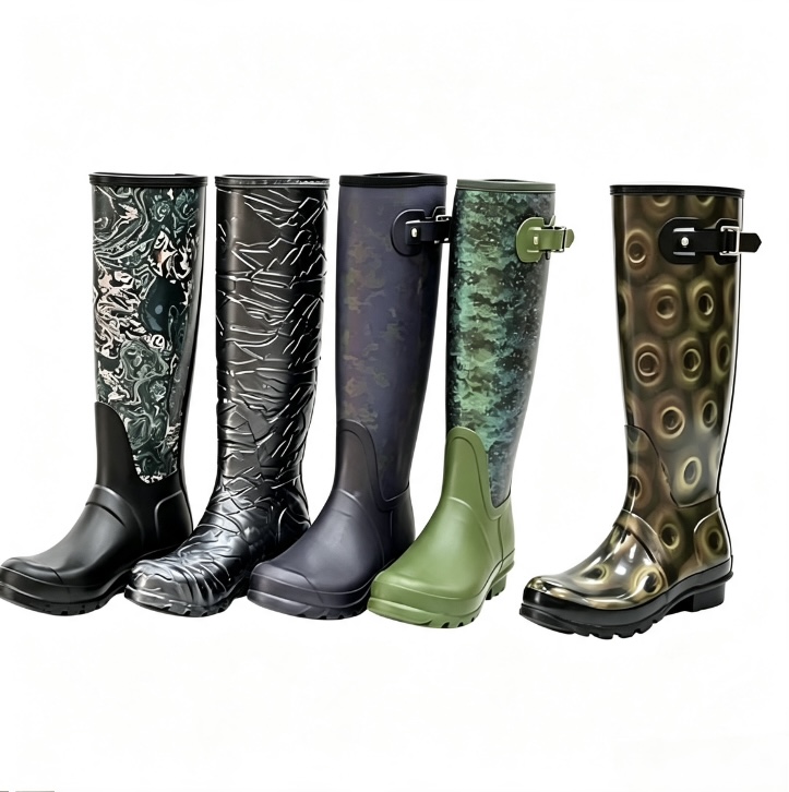 Multi-style camo 3D - print men's tall latex hunting and fishing waterproof rain boots
