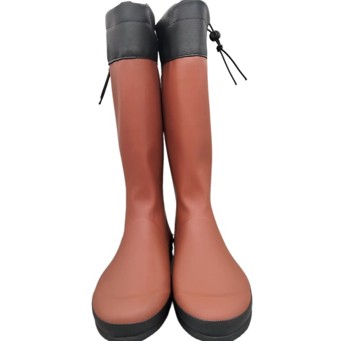 Ladies brown latex waterproof tall garden rain boots