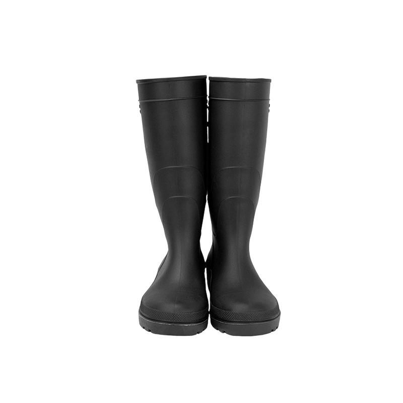 Front view of pair black waterproof mens outdoor fishing work boots