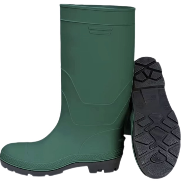 Green industrial safety rubber boots with reinforced composite toe for high-risk manufacturing environments
