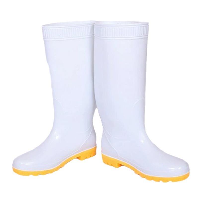 Industrial white PVC safety wellington boots with anti-slip outsole for harsh floor protection