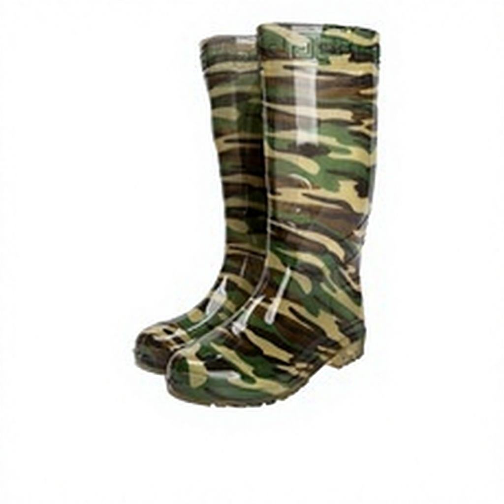 Tall camouflage PVC work rain boots suitable for outdoor water and mud environments